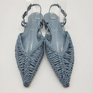 Zara Braided Pointed Toe Slingback Flats 37 Womens Woven Leather Blue